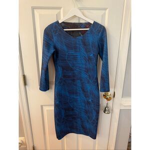 Animapop Blue Reversible Print 3/4 Sleeve Scuba Sheath Dress sz ST EUC